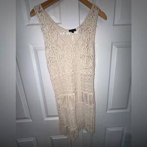 Boho Dor Dor Couture Crochet Lace Fringe Beach Cover Up | Size M